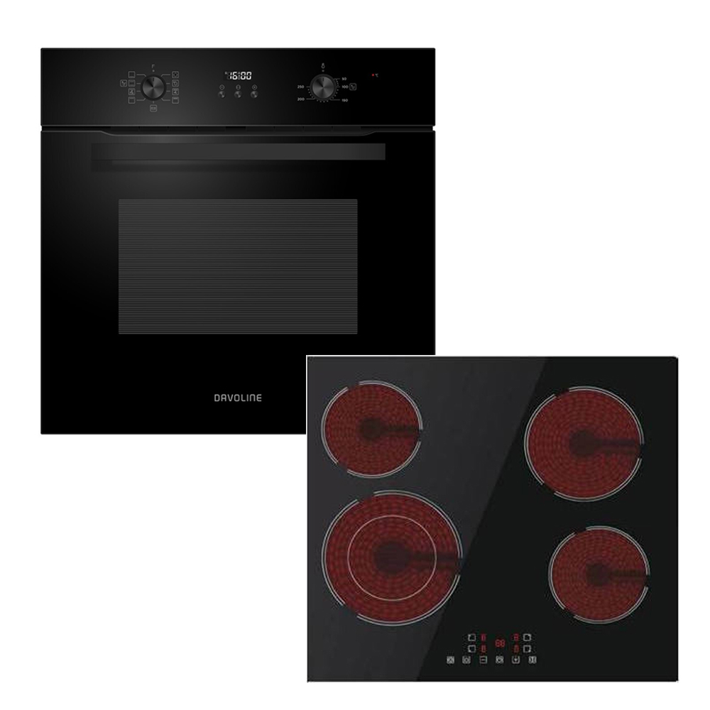 Davoline STAR BI O 0875 BL + BVC 6005 Φούρνος άνω Πάγκου 75lt με Κεραμικές Εστίες Π59.5εκ Μαύρος