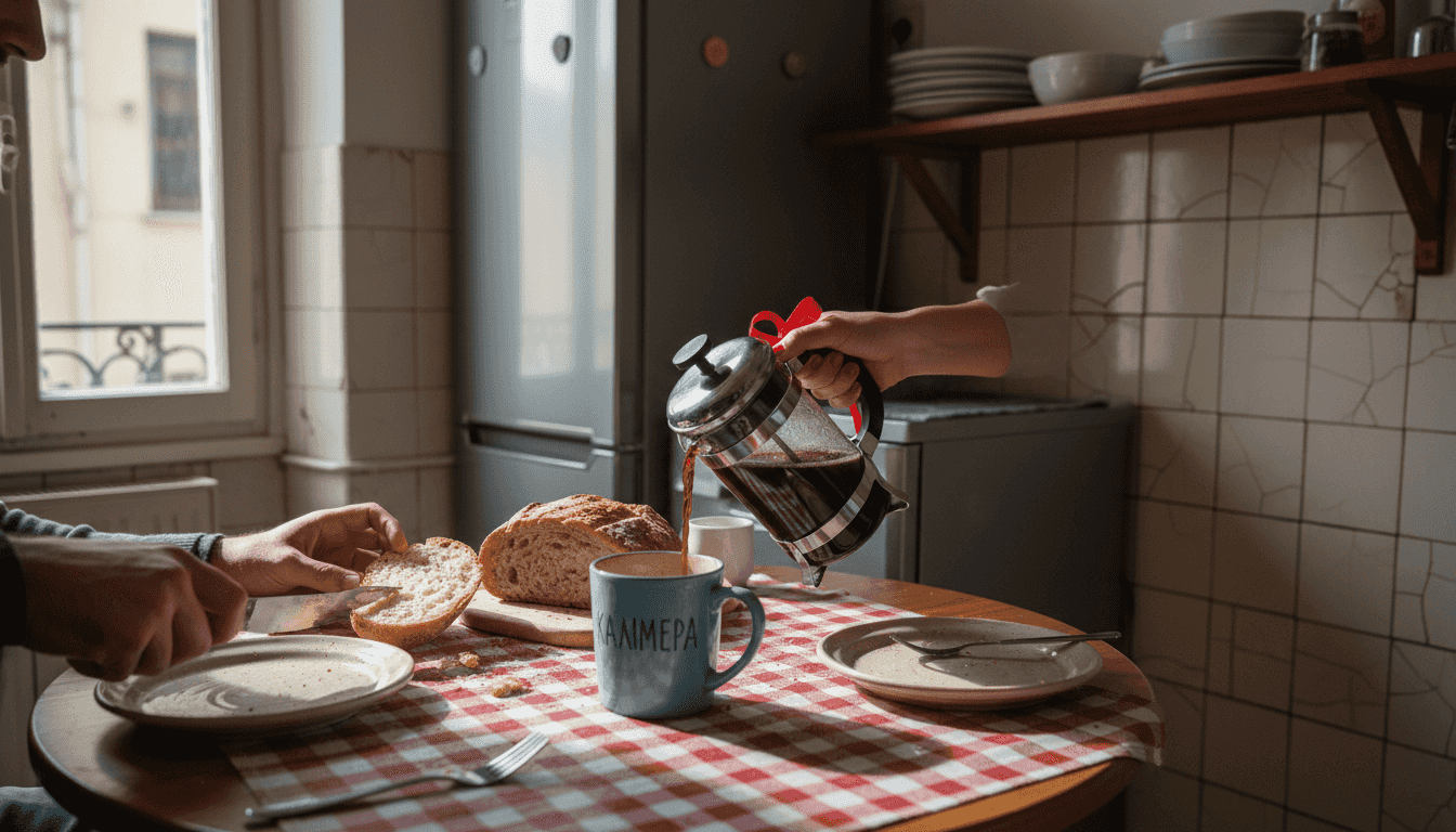Ένα ζευγάρι απολαμβάνει τη μαγειρική στο σπίτι, αξιοποιώντας μικροσυσκευές κουζίνας που εξοικονομούν χώρο και διευκολύνουν την καθημερινότητά τους.