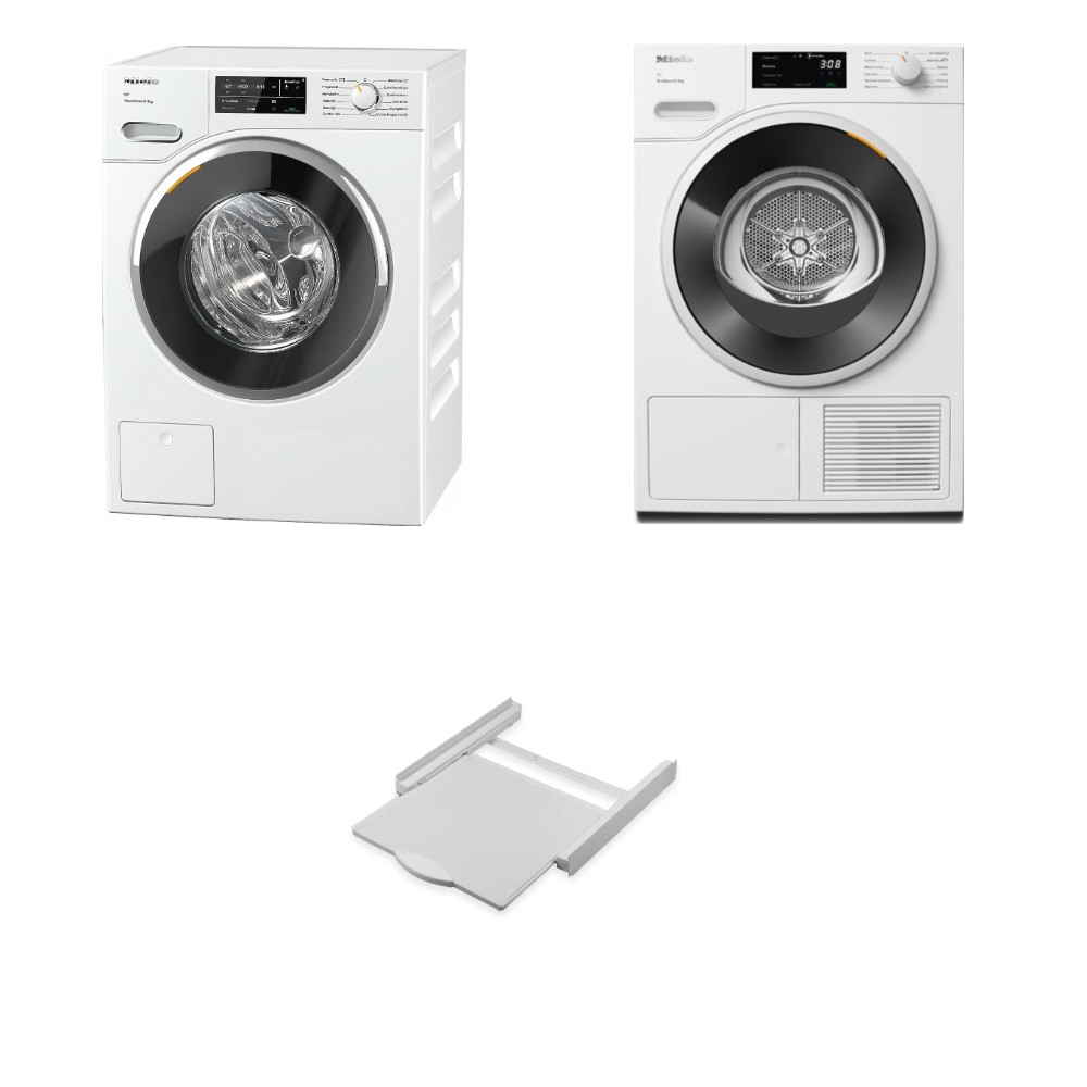 Miele WWG 360 WCS + TWC640WP + Roller 00694 Σετ Πλυντήριο Στεγνωτήριο και Βάση Σύνδεσης