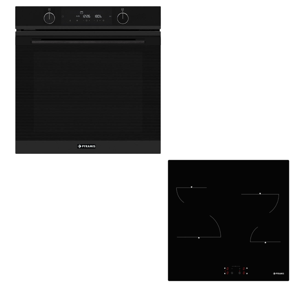 Pyramis PO78094010EBLΜ + PHC62430FMB Φούρνος άνω Πάγκου 78lt με Κεραμικές Εστίες Π59.5cm