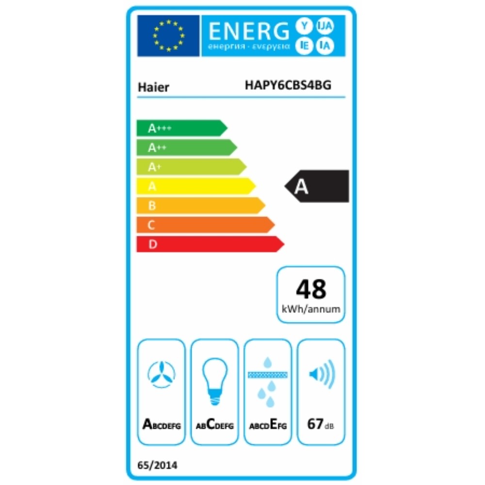 Haier HAPY6CBS4BG Απορροφητήρας Καμινάδα 60cm Μαύρος - Image 2