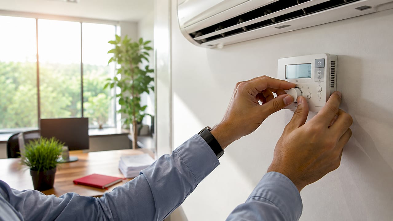 Χέρια ρυθμίζουν τον πίνακα ελέγχου του inverter