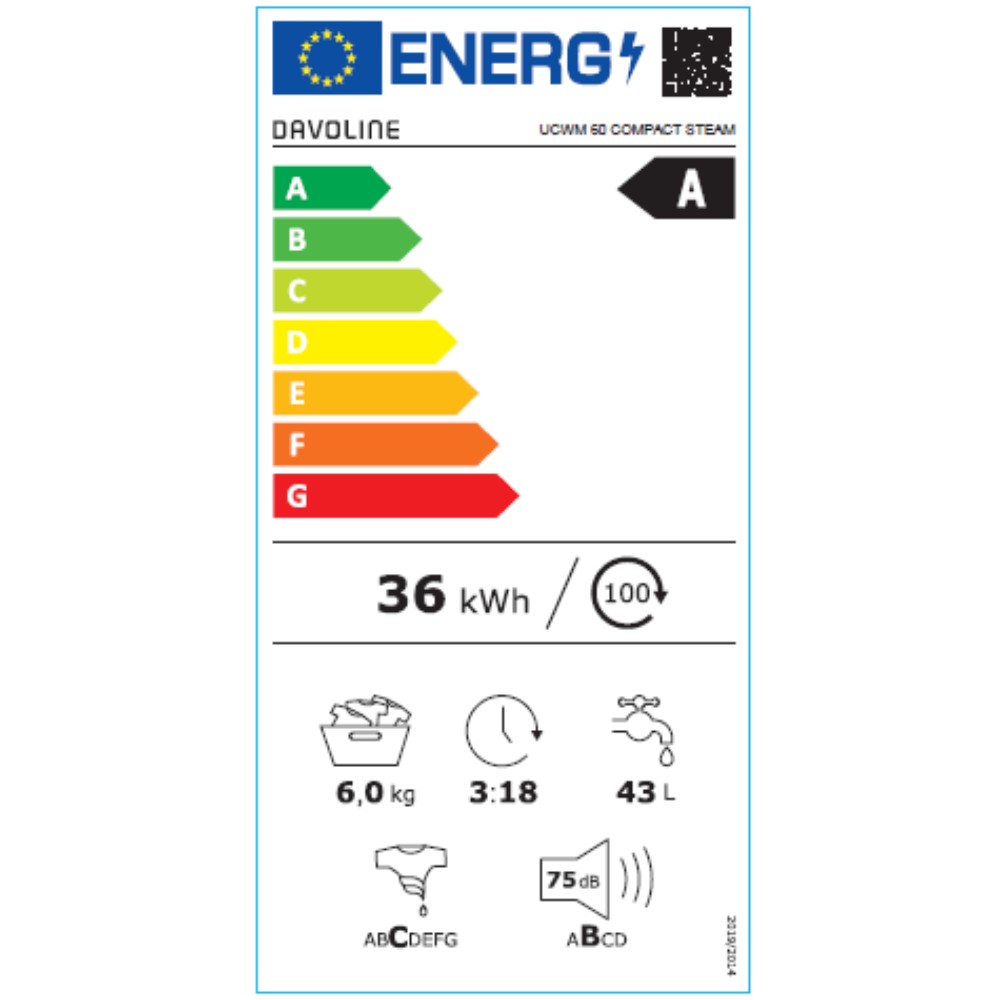 Davoline UCWM 60 COMPACT STEAM Πλυντήριο Ρούχων 6kg με Ατμό 1000 Στροφών 801232001 - Image 3