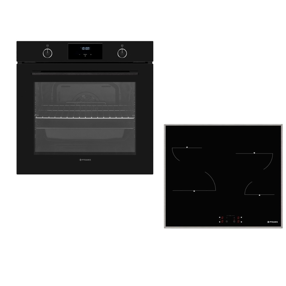 Pyramis PO78052009PBL + PHC62410IFB Φούρνος άνω Πάγκου 78lt με Κεραμικές Εστίες Π59.5cm Μαύρος